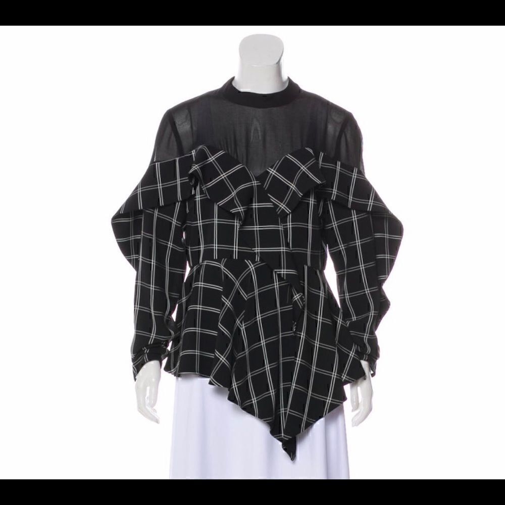 Self-Portrate Plaid Print Mock-Neck Tunic